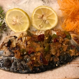 鯖のシシトウ味噌焼き。No.379